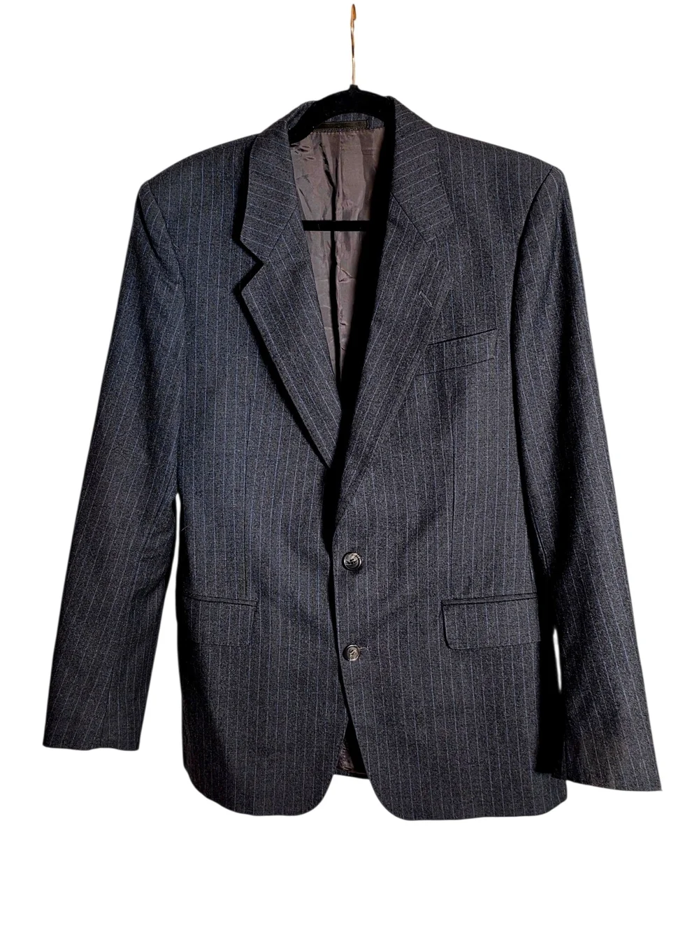 Vintage BOSS Hugo Boss Charcoal Grey Pinstripe Blazer Suit Jacket ~ 42R
